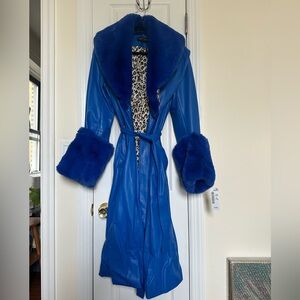 Blue trench coat with removable fur
